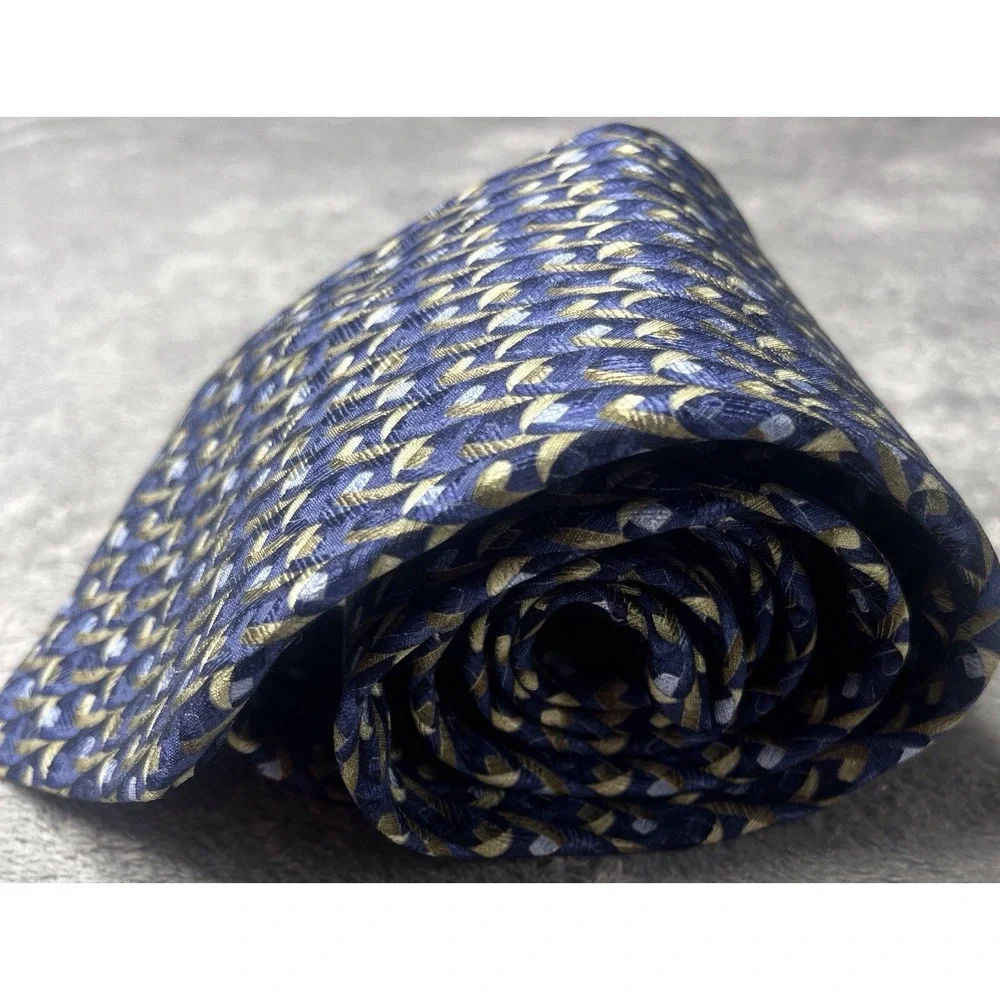 Ermenegildo Zegna‎ Silk Tie Blue Gold Geometric Woven Made in Italy Mens Necktie